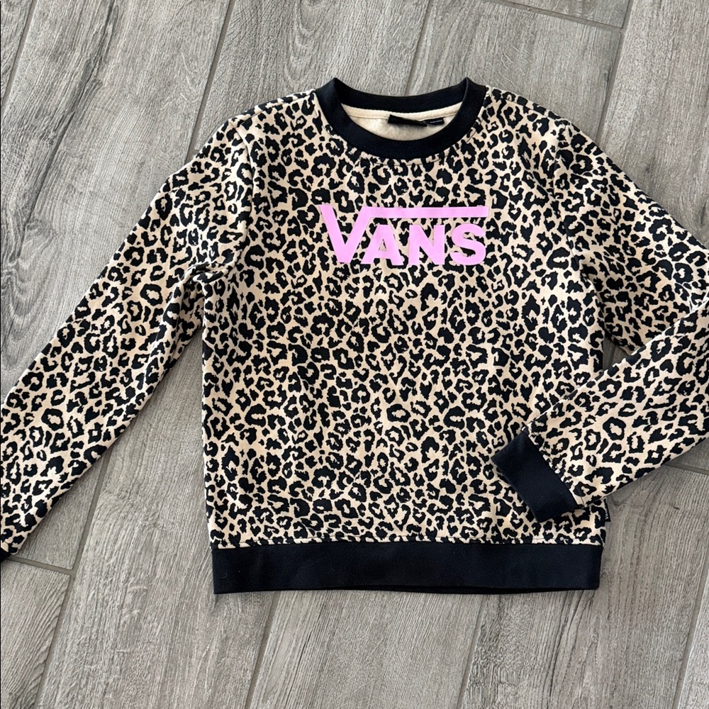 Kids Vans Black and Tan Leopard Print Crewneck
